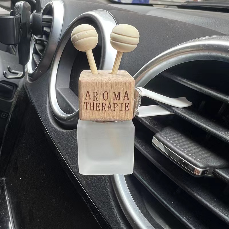 Custom logo Square shape frosted 8ml wooden car diffuser glass bottle with stick