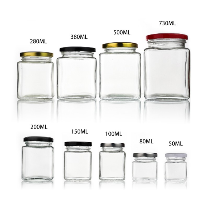 Empty 50ml 500ml 750ml Clear square glass honey jars (1)