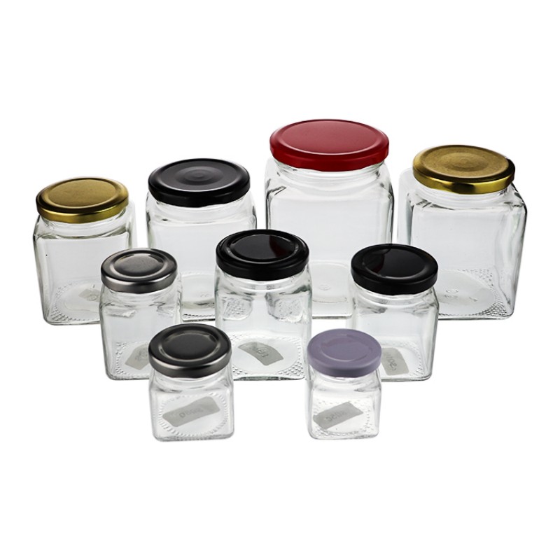 Empty 50ml 500ml 750ml Clear square glass honey jars