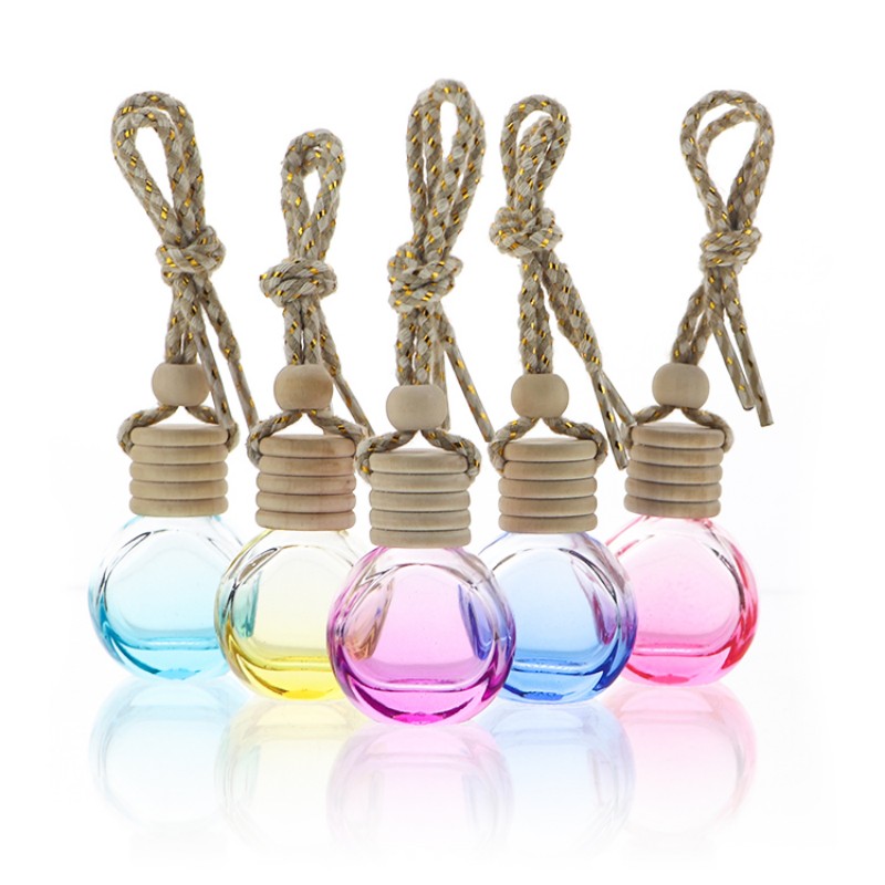 Empty clear  oblateness 10ml car perfume bottle hanging  wooden  (4)