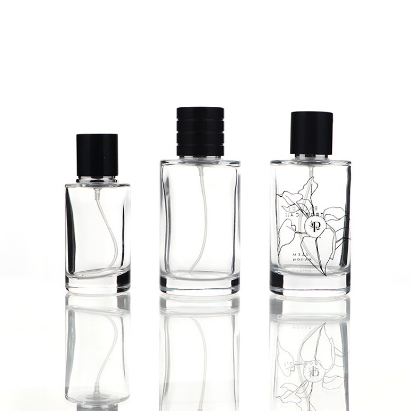 Empty round 30ml 50ml 100ml clear glass perfume bottle with pump sprayer