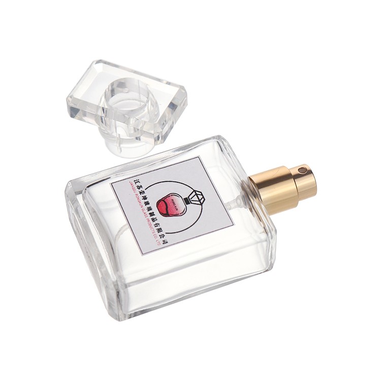 Empty square 50ml 100ml clear glass perfume bottle with sprayer atomizer (3)