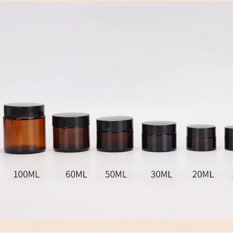 Large volum 60ml 100ml brown glass cream jar for skincare (3)