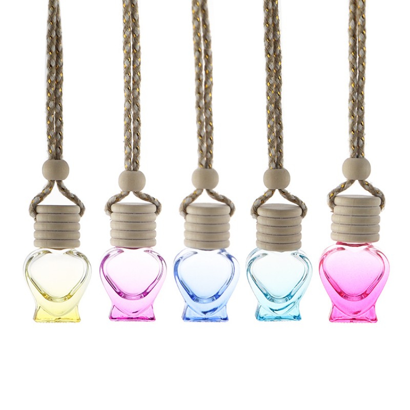 Provide logo custom heart shape 6ml car perfume bottle hanging  wooden (5)