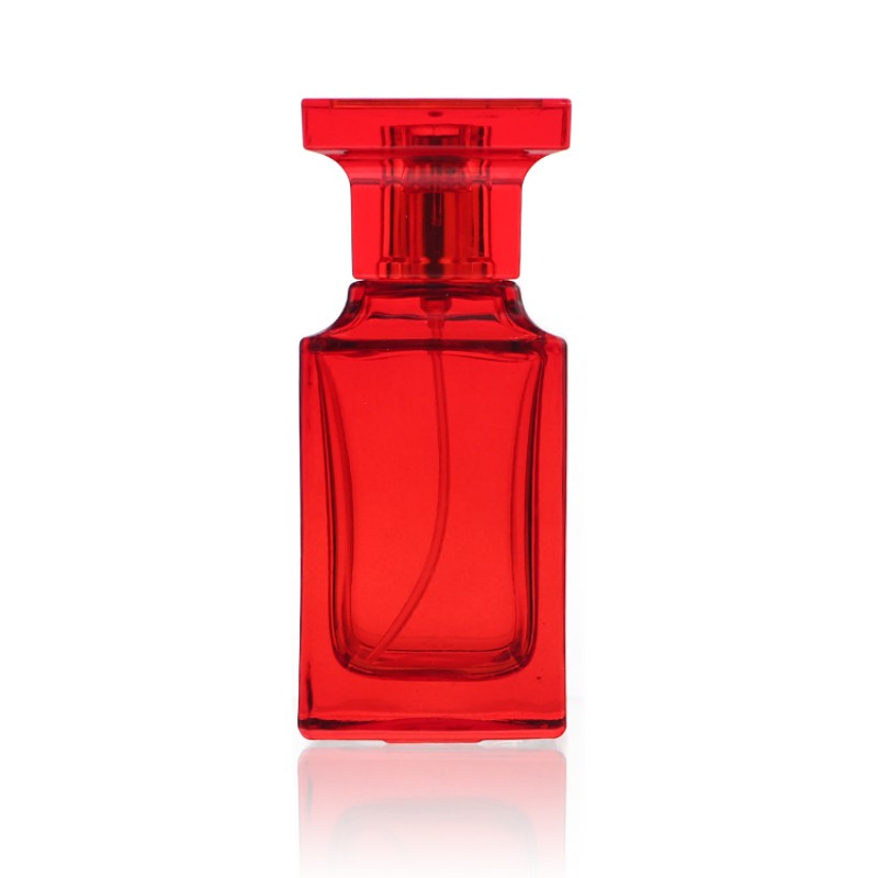 Şûşeya Perfumê ya Qaça rengîn a Çargoşe Bi Atomizerê Spray (3)
