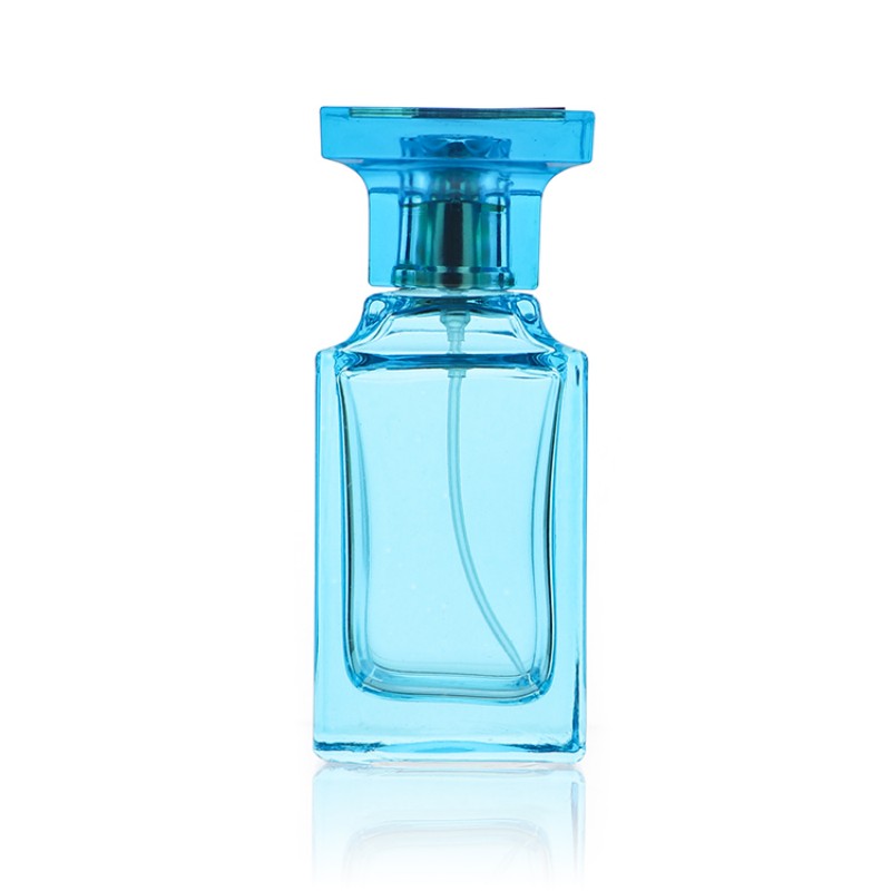 Квадратна цветна стъклена бутилка за парфюм със спрей пулверизатор (4)