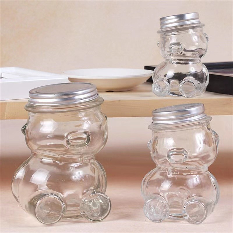 animal bear shape clear storage honey jar 380ml with metal lid (2)