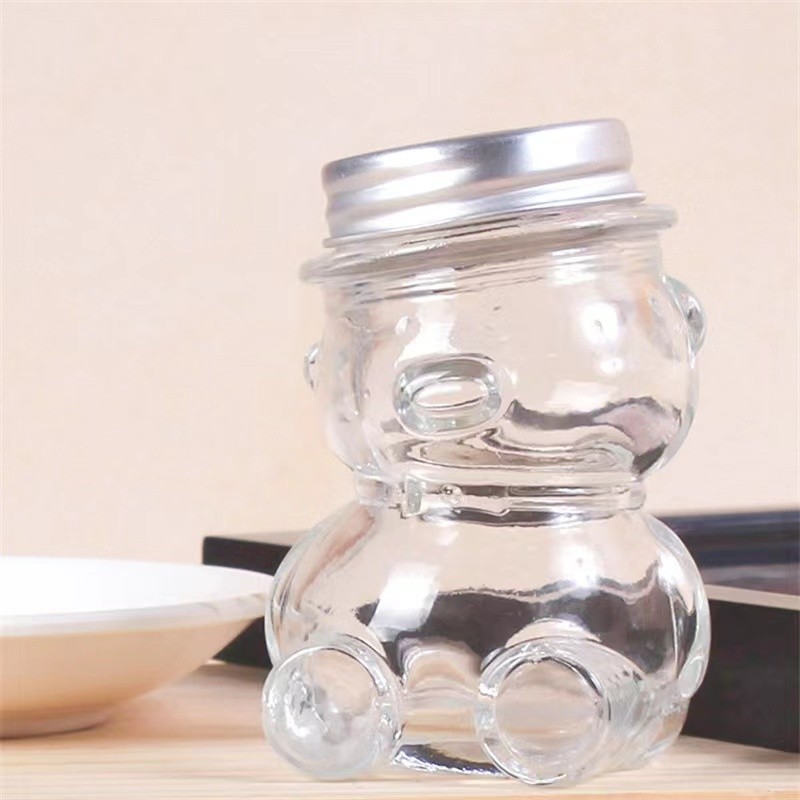 animal bear shape clear storage honey jar 380ml with metal lid (3)