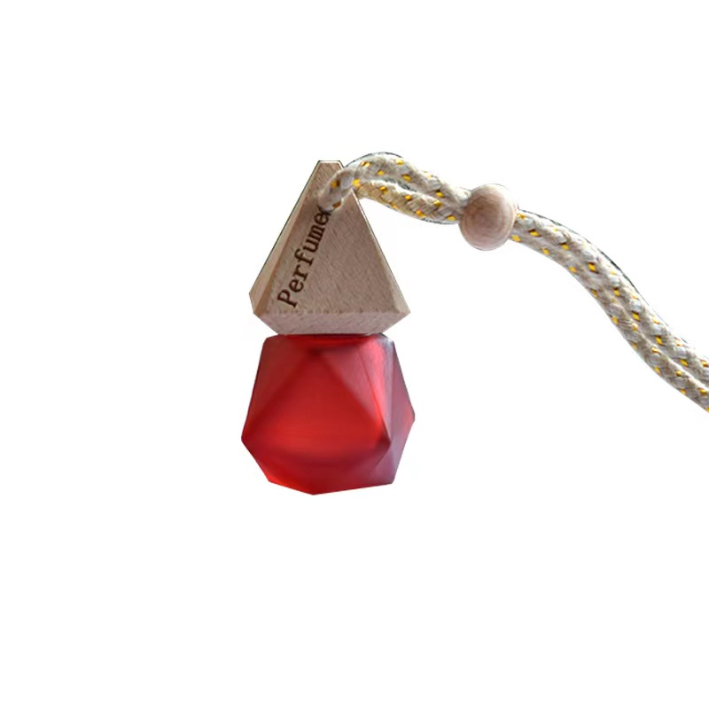 Шарена висечка стаклена шишенце за автомобилски парфем во форма на динонд розова црвена виолетова 8ML со дрвена капа (2)